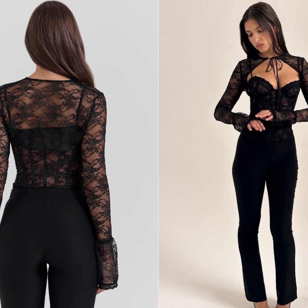HOUSE OF CB 'Lisette' Black Lace Corset Top with Bolero - Picture 4 of 10